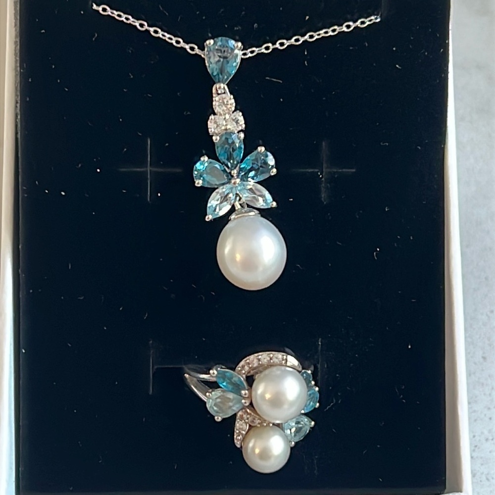 Pearl and Blue Topaz Suite​​